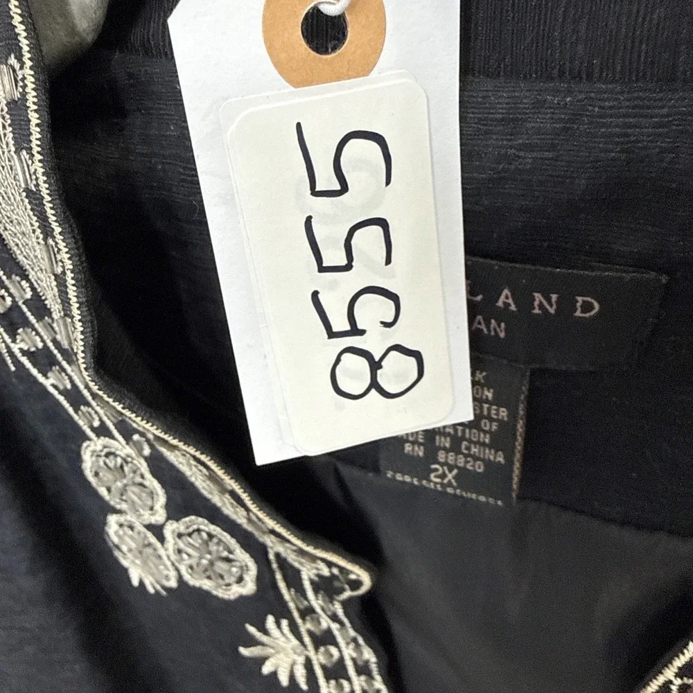 Silk Land Women's Jacket Size 2X‎ Black Gold Beaded Bling Button Up Tunic Lined